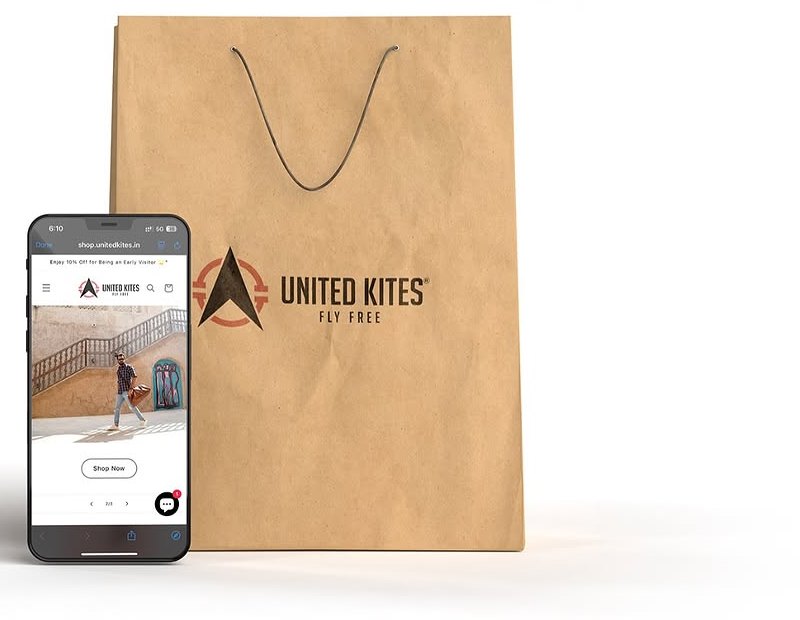 United Kites kraft shopping bag and store app